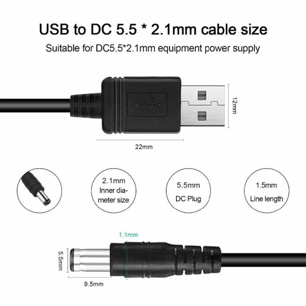 Cord USB to DC Jack Interchangeable Plugs DC Power Supply Adapter DC Connector